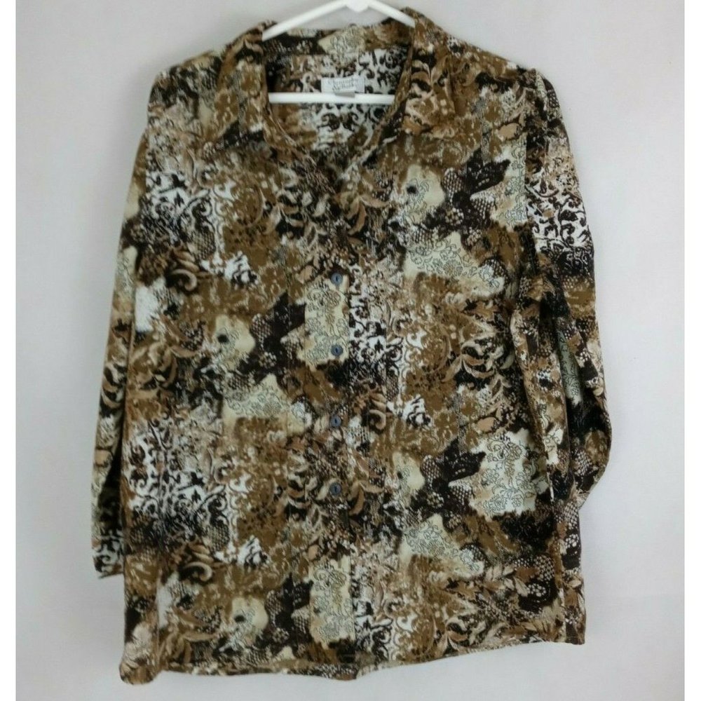 Christopher & Banks 3/4 Sleeve Brown, Tan, & White Floral Blouse Size Medium